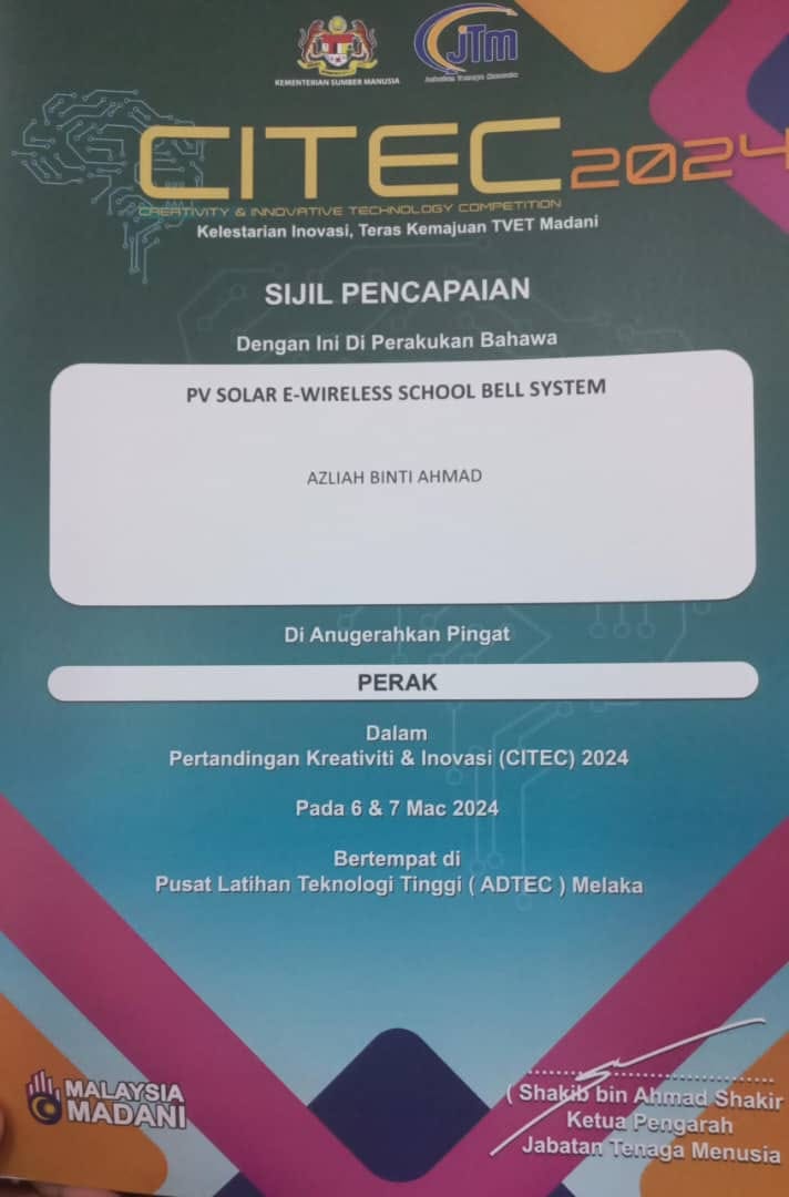 Gambar Projek - PV Solar E-Wireless School Bell System